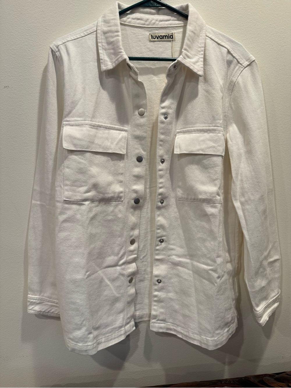 Luvamia White Snap-Front Oversized Denim Jacket/Shacket